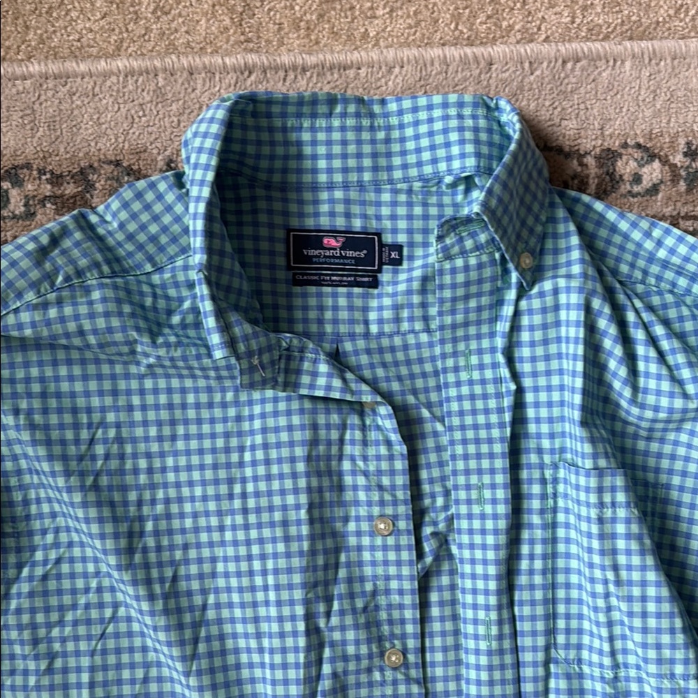 Vineyard Vines Blue and Green Casual Button Down Shirt